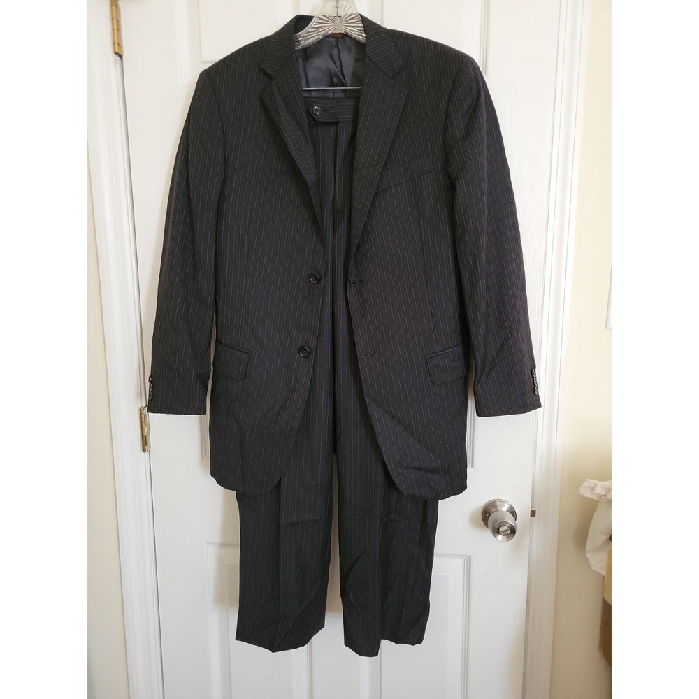 BCBG‎ ATTITUDE Men's Black Pinstripe 2 Piece Suit Blazer 38R Pants 33x30
